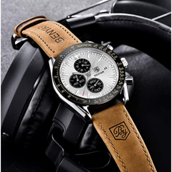 NWT Mens Luxary Benyar Leather Band Watch